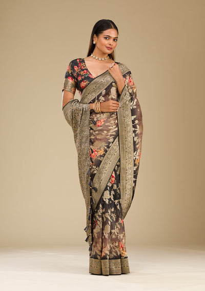 Grey Zariwork Georgette Saree-Koskii