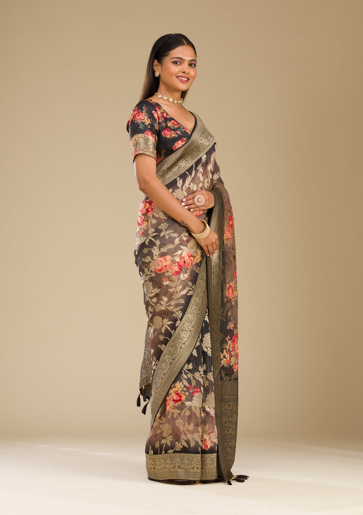 Grey Zariwork Georgette Saree-Koskii