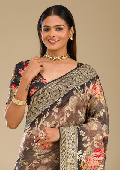 Grey Zariwork Georgette Saree-Koskii