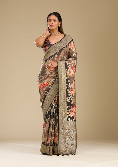 Grey Zariwork Georgette Saree-Koskii