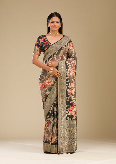 Grey Zariwork Georgette Saree-Koskii