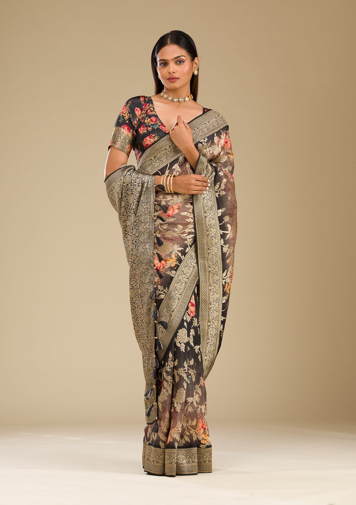 Grey Zariwork Georgette Saree-Koskii