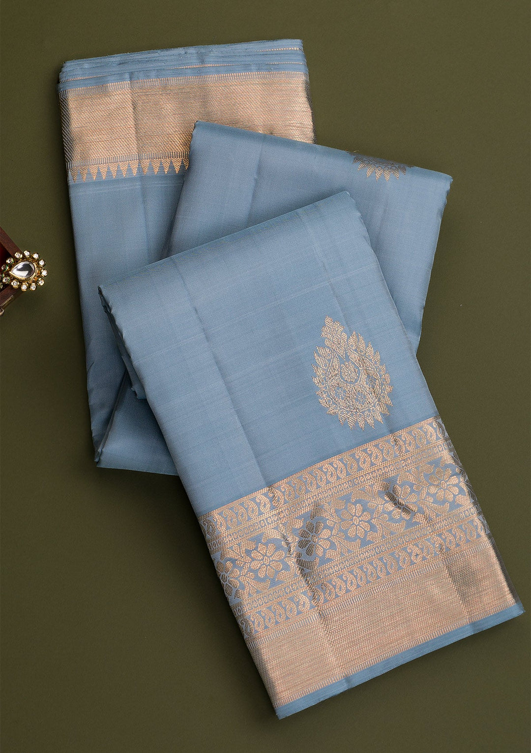 Grey Copper Zariwork Pure Silk Saree - Koskii