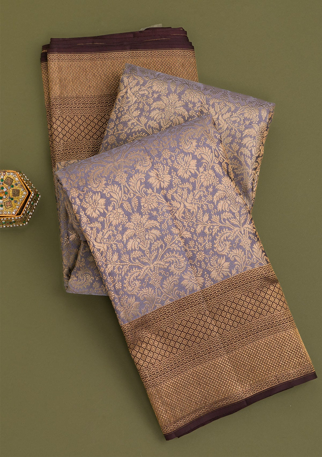 Grey Copper Zariwork Pure Silk Saree - Koskii