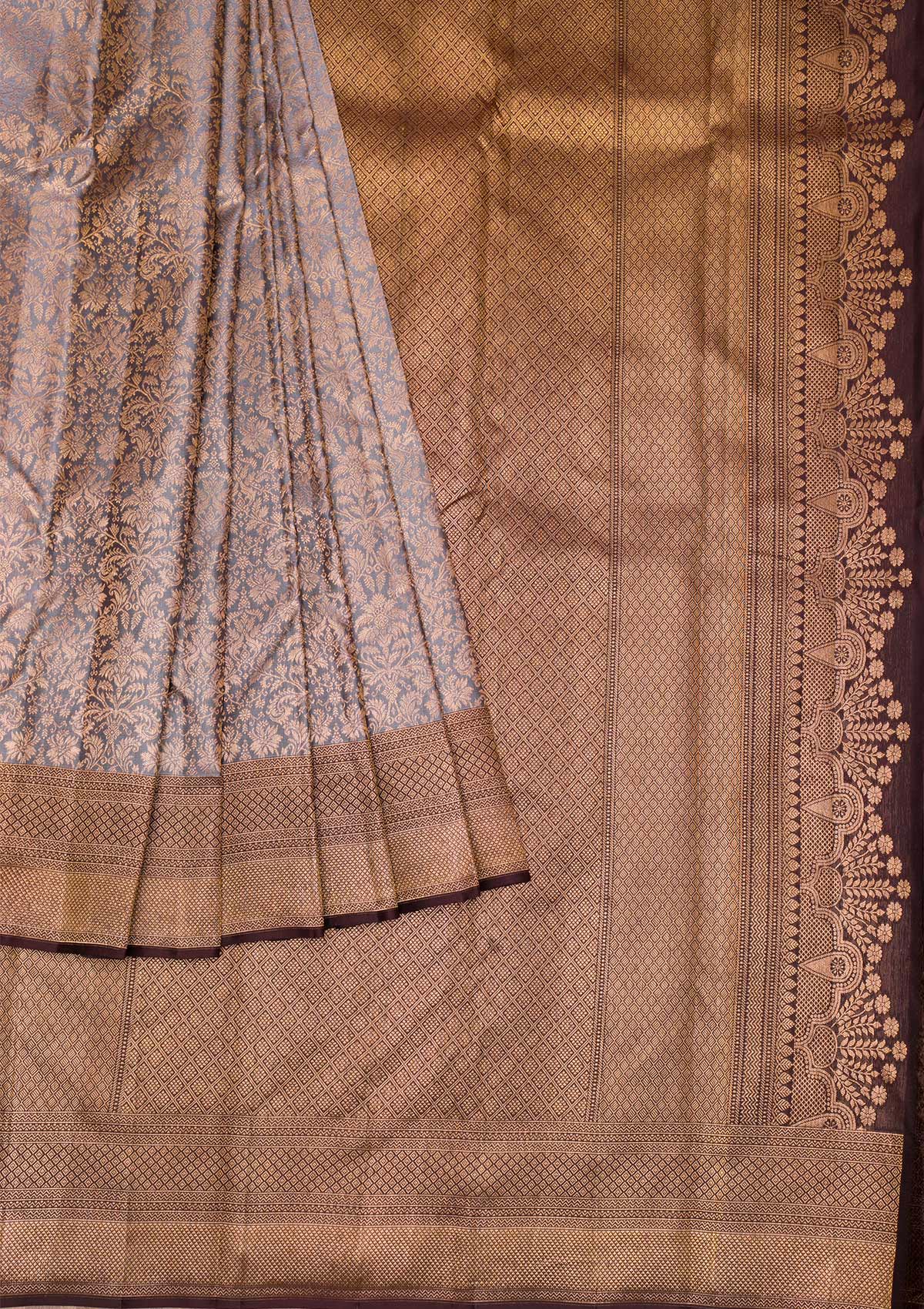 Grey Copper Zariwork Pure Silk Saree - Koskii