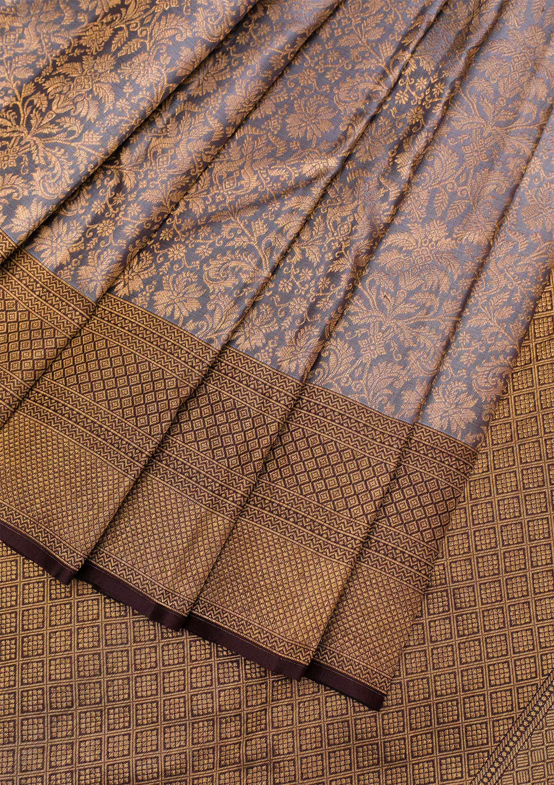 Grey Copper Zariwork Pure Silk Saree - Koskii