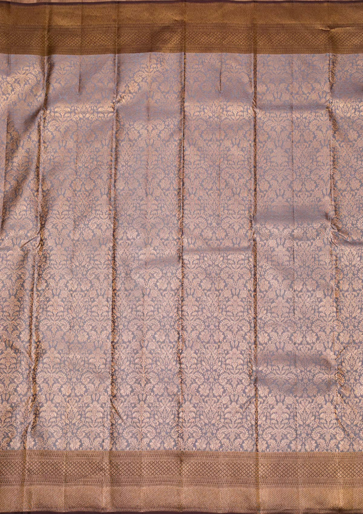 Grey Copper Zariwork Pure Silk Saree - Koskii