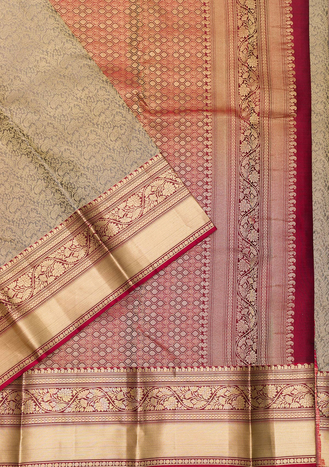 Grey Zariwork Pure Silk Saree-Koskii