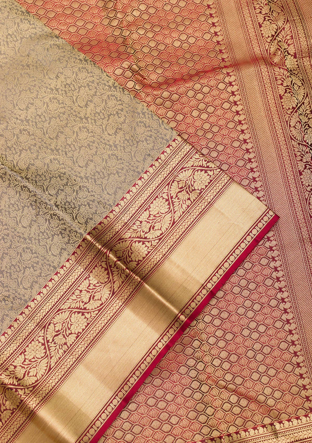 Grey Zariwork Pure Silk Saree-Koskii