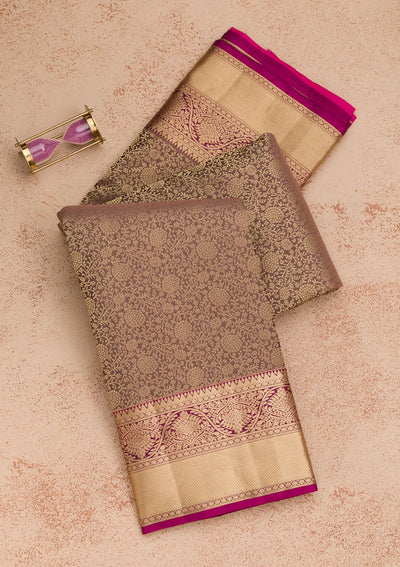 Grey Zariwork Pure Silk Saree-Koskii