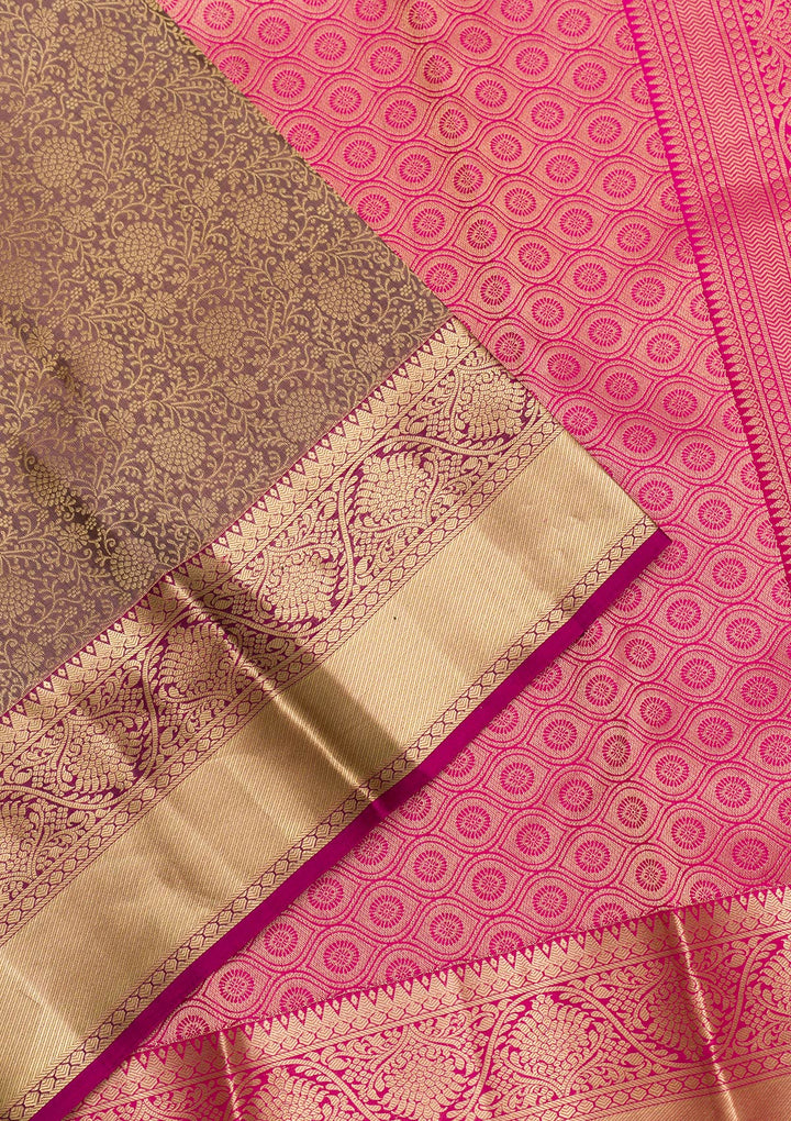 Grey Zariwork Pure Silk Saree-Koskii