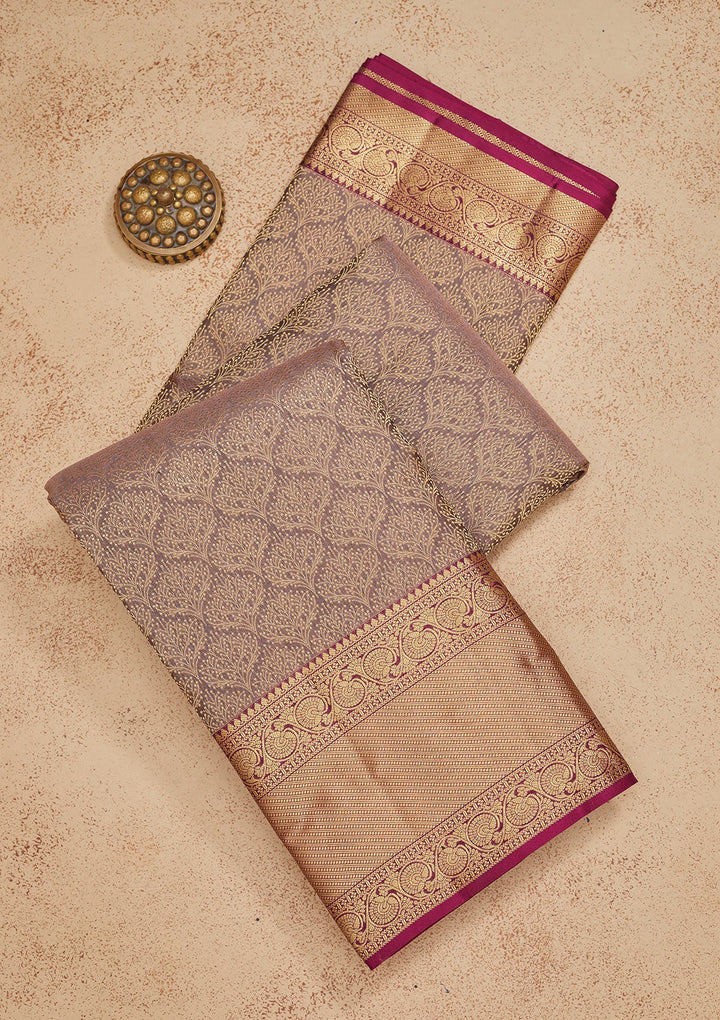 Grey Zariwork Pure Silk Saree-Koskii