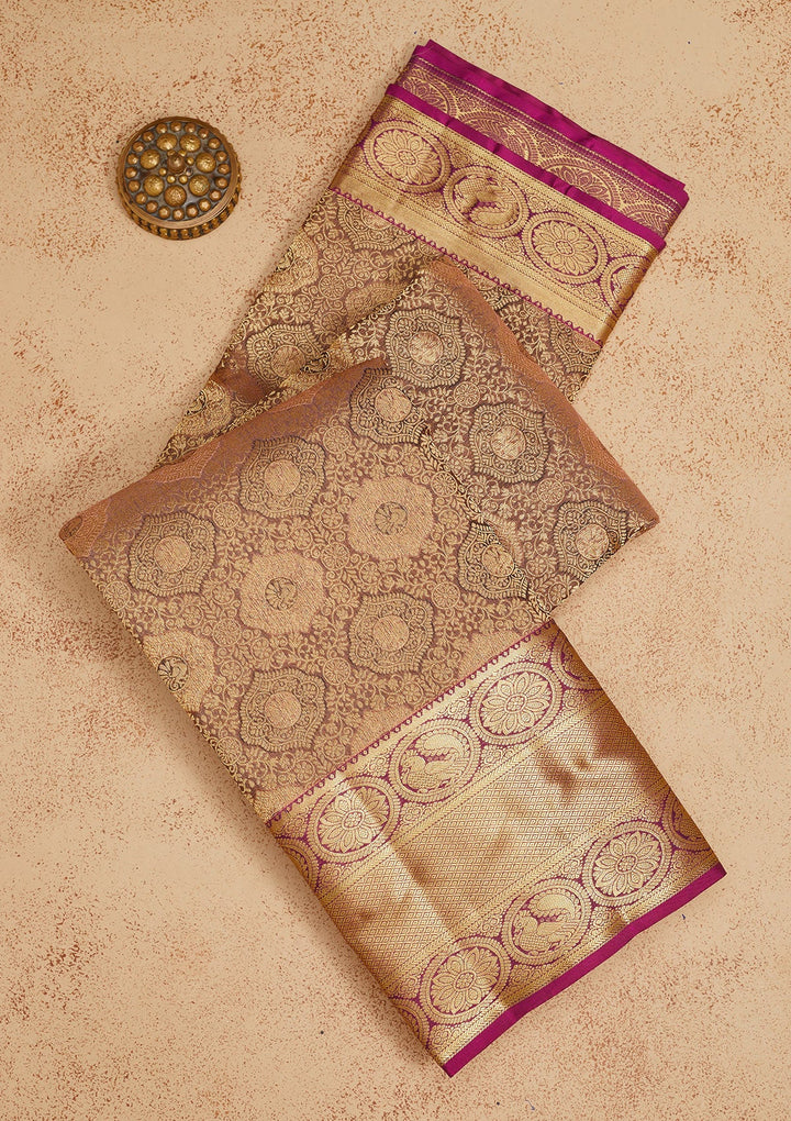 Grey Zariwork Pure Silk Saree-Koskii