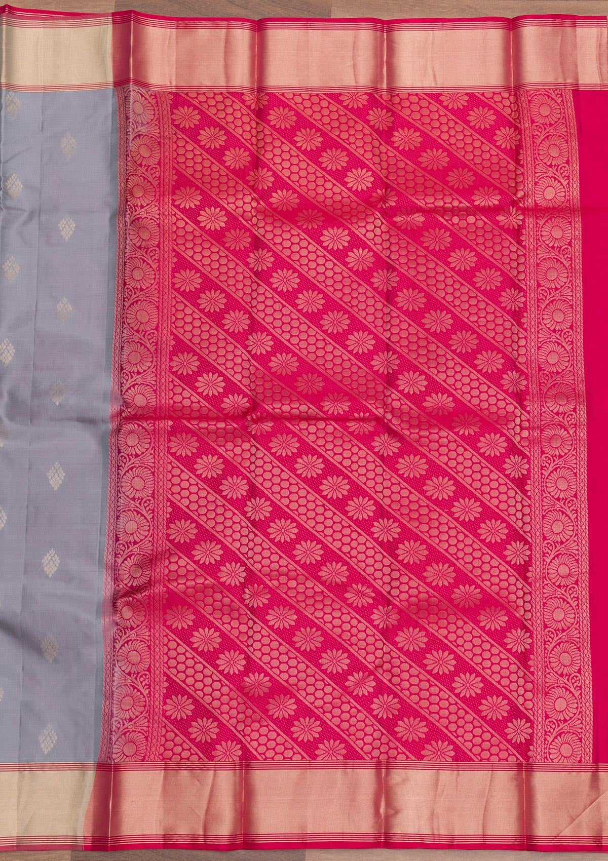 Grey Zariwork Pure Silk Saree-Koskii