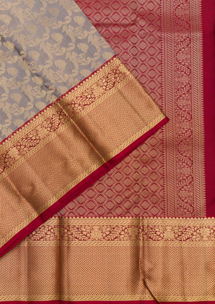 Grey Zariwork Pure Silk Saree-Koskii