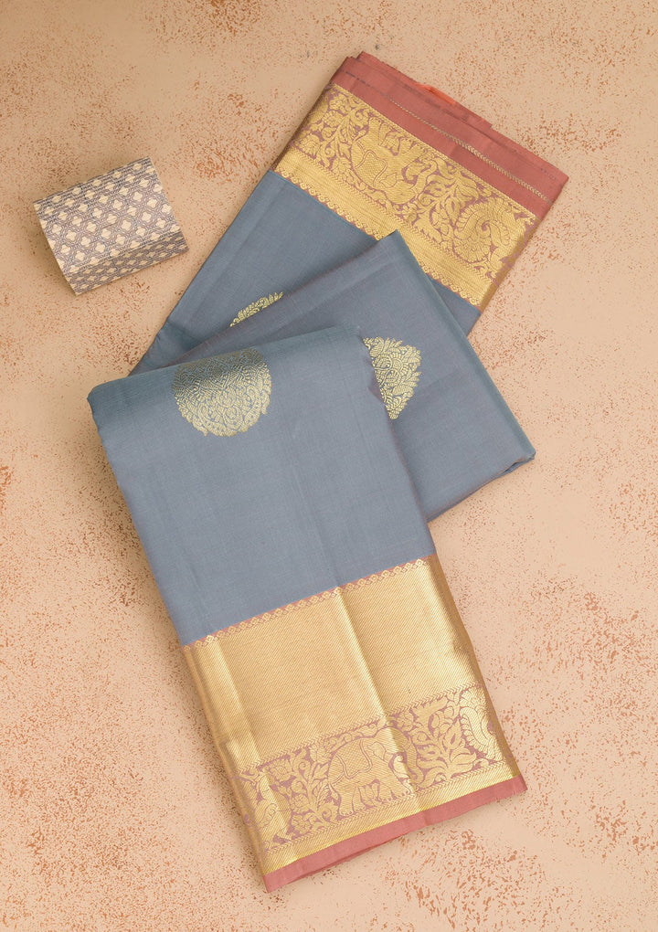 Grey Zariwork Pure Silk Saree-Koskii