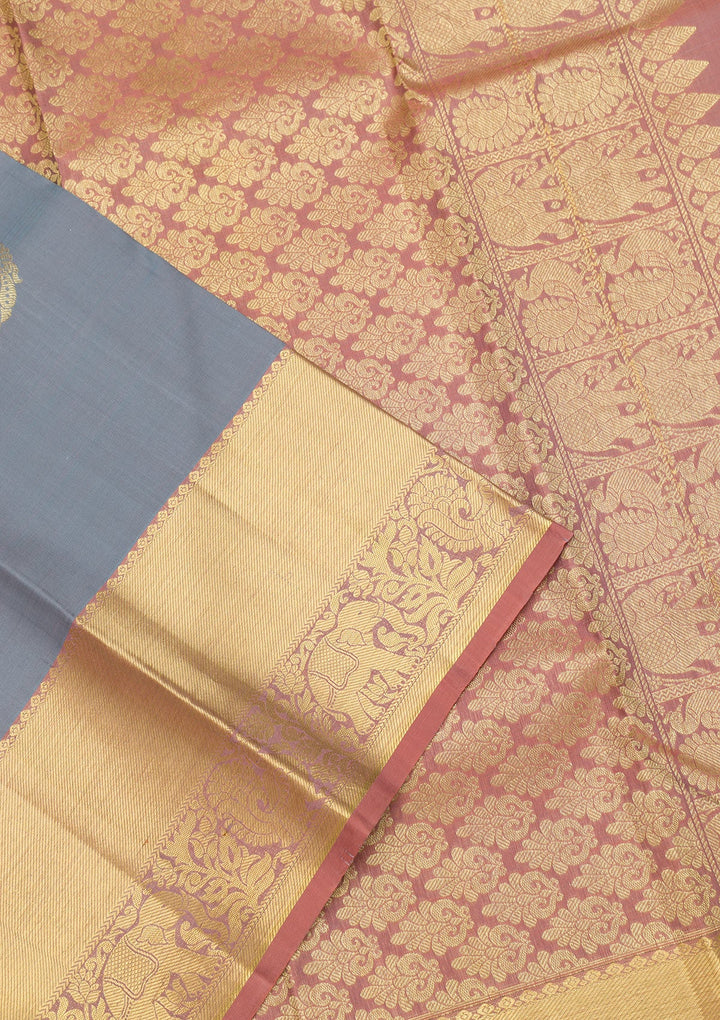 Grey Zariwork Pure Silk Saree-Koskii