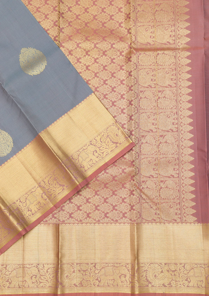 Grey Zariwork Pure Silk Saree-Koskii