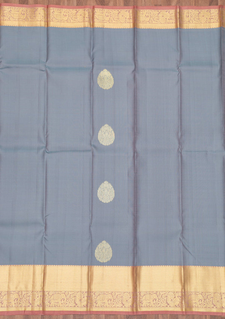 Grey Zariwork Pure Silk Saree-Koskii