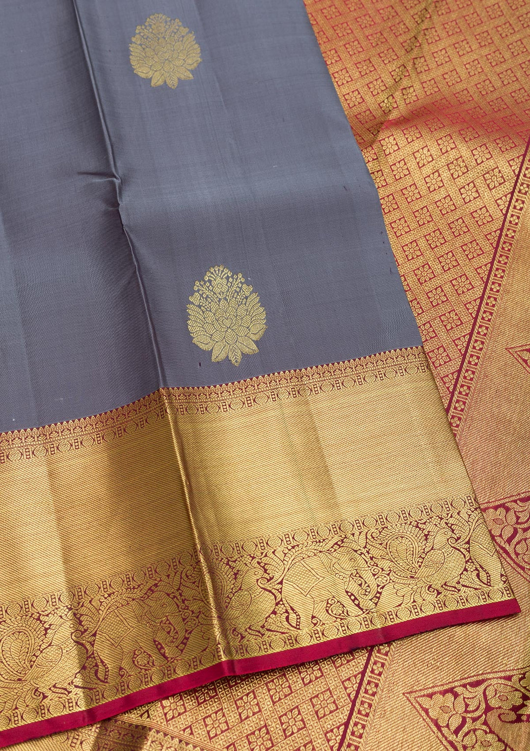 Grey Zariwork Pure Silk Saree-Koskii