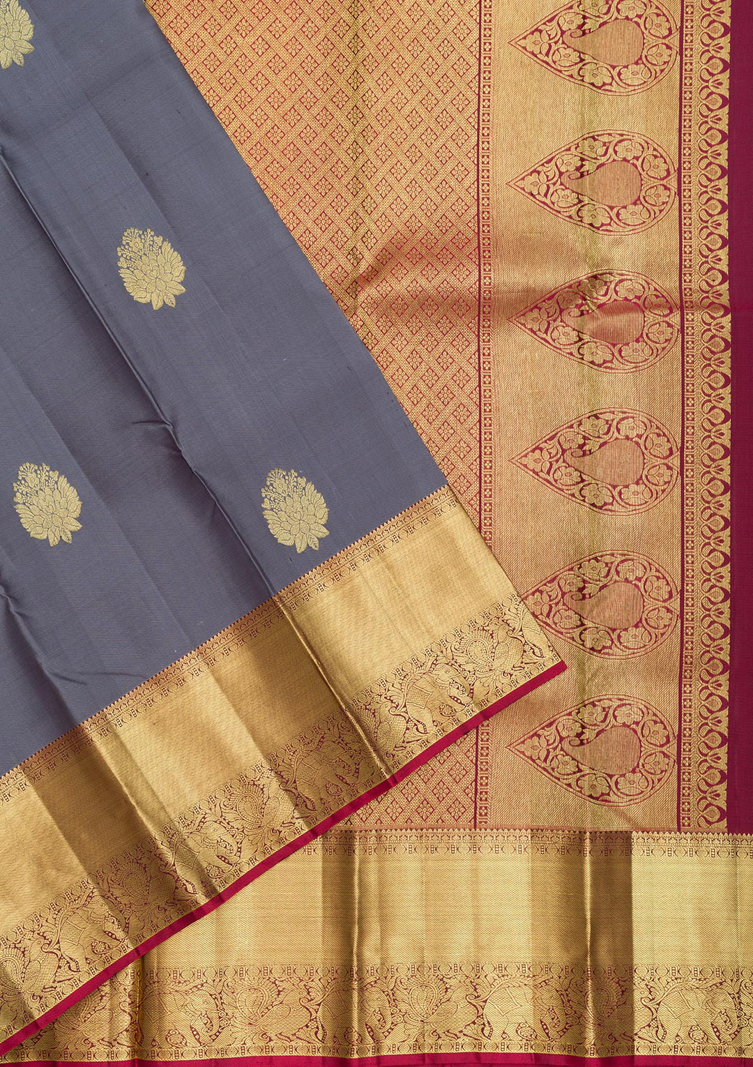 Grey Zariwork Pure Silk Saree-Koskii