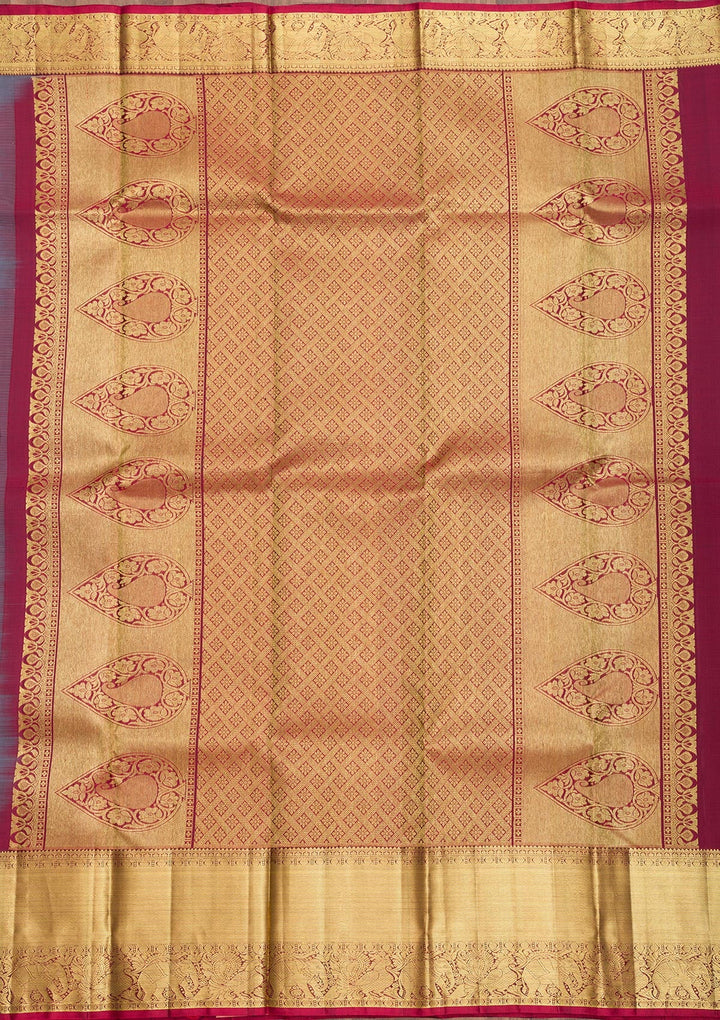 Grey Zariwork Pure Silk Saree-Koskii