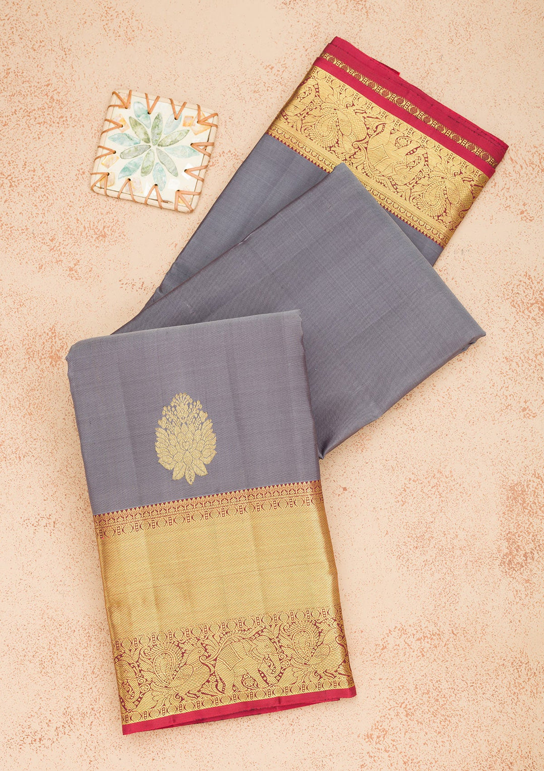 Grey Zariwork Pure Silk Saree-Koskii