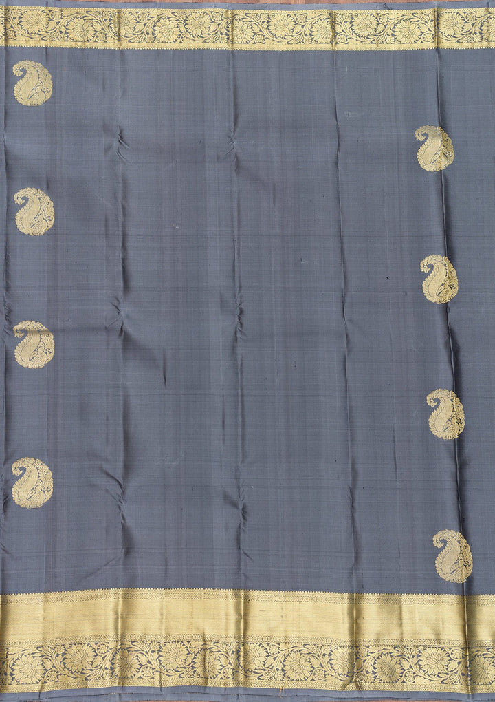 Grey Zariwork Pure Silk Saree-Koskii