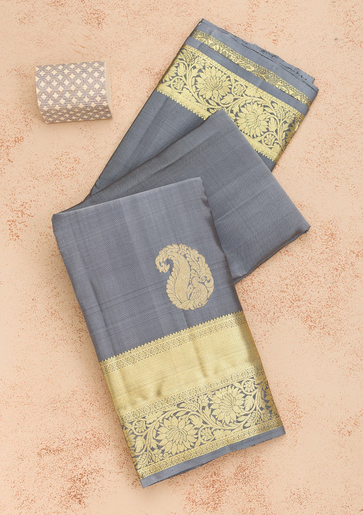 Grey Zariwork Pure Silk Saree-Koskii