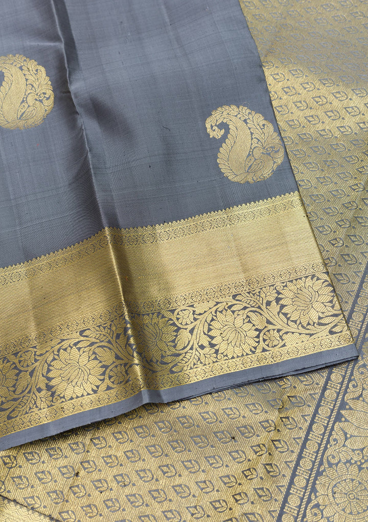 Grey Zariwork Pure Silk Saree-Koskii