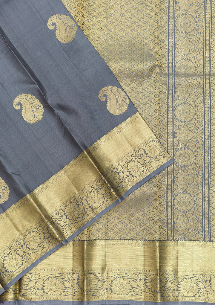 Grey Zariwork Pure Silk Saree-Koskii