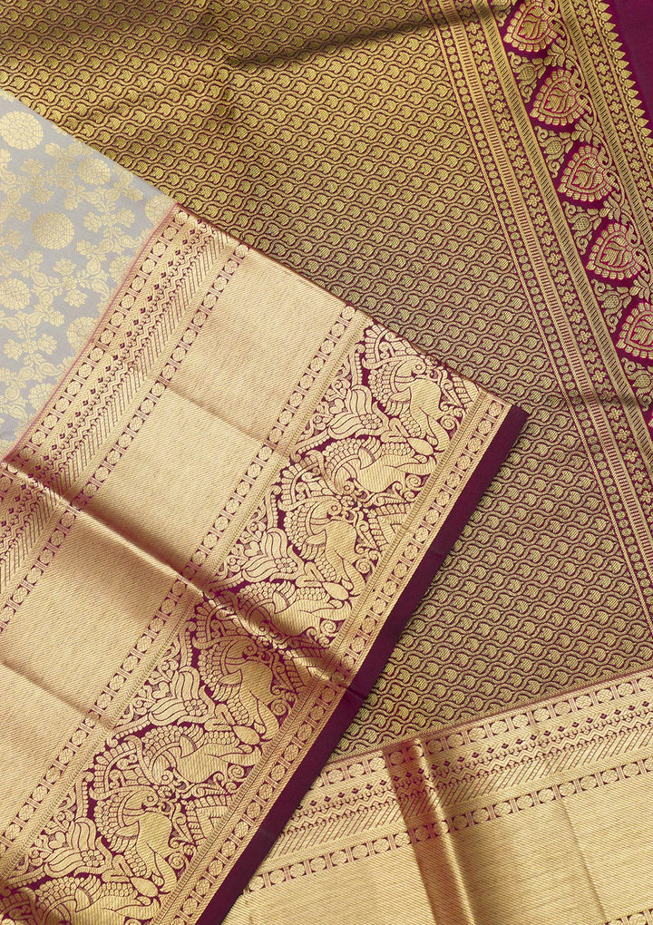 Grey Zariwork Pure Silk Saree-Koskii