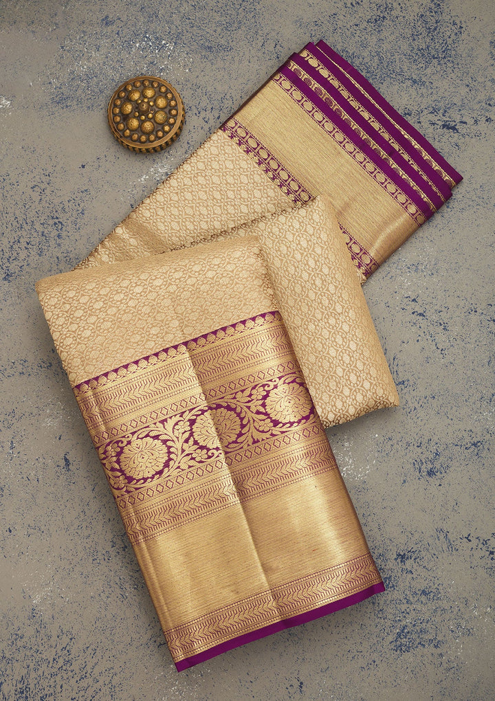 Beige Zariwork Pure Silk Saree-Koskii
