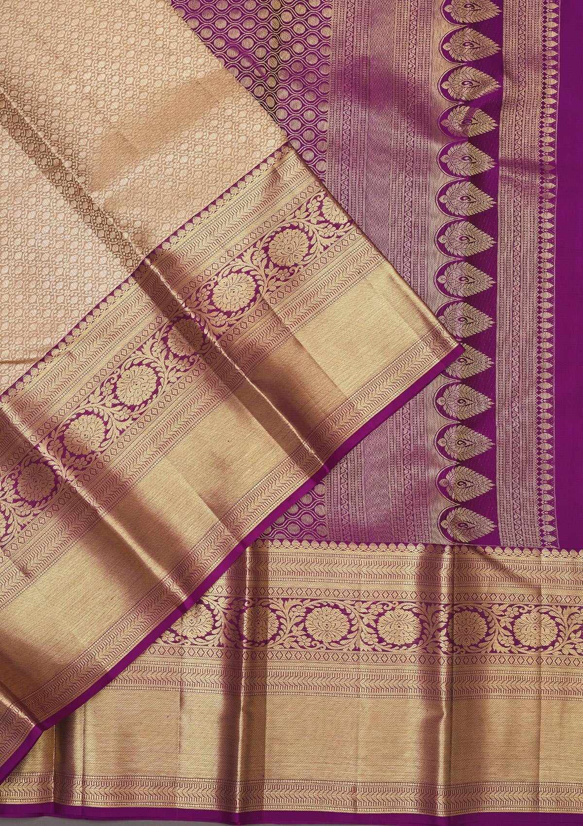 Beige Zariwork Pure Silk Saree-Koskii