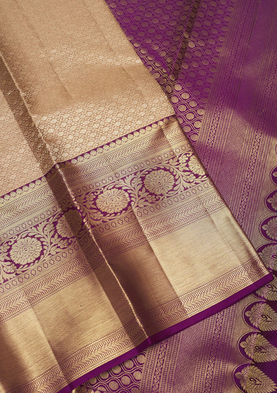 Beige Zariwork Pure Silk Saree-Koskii