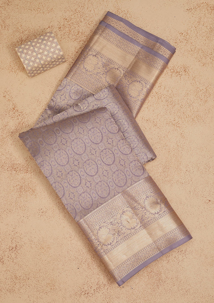 Grey Zariwork Pure Silk Saree-Koskii