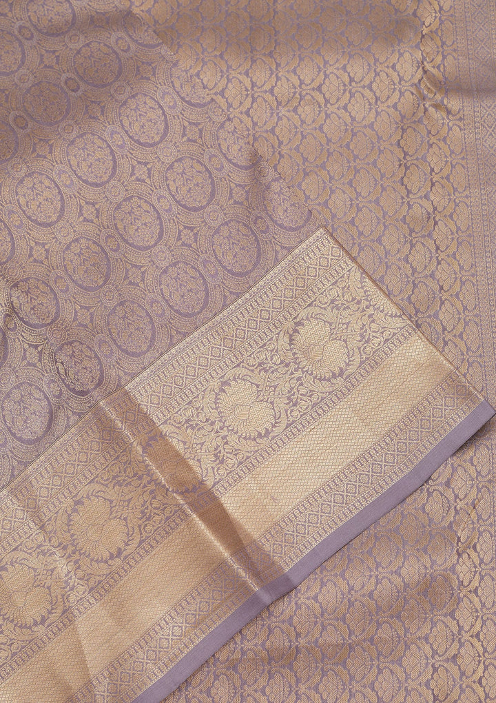Grey Zariwork Pure Silk Saree-Koskii