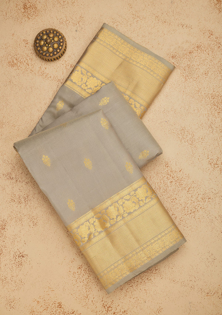Grey Zariwork Pure Silk Saree-Koskii