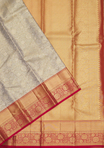 Grey Zariwork Pure Silk Saree