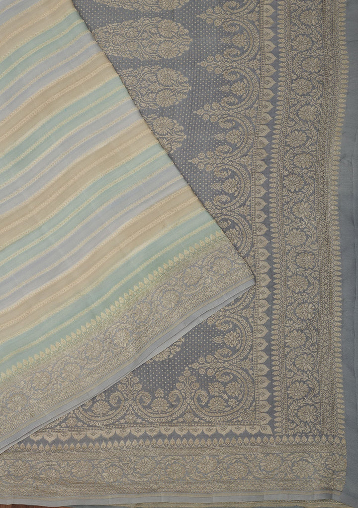 Grey Zariwork Pure Silk Saree-Koskii