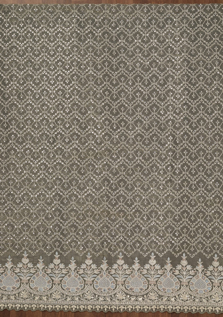 Grey Zariwork Semi Crepe Unstitched Salwar Suit-Koskii