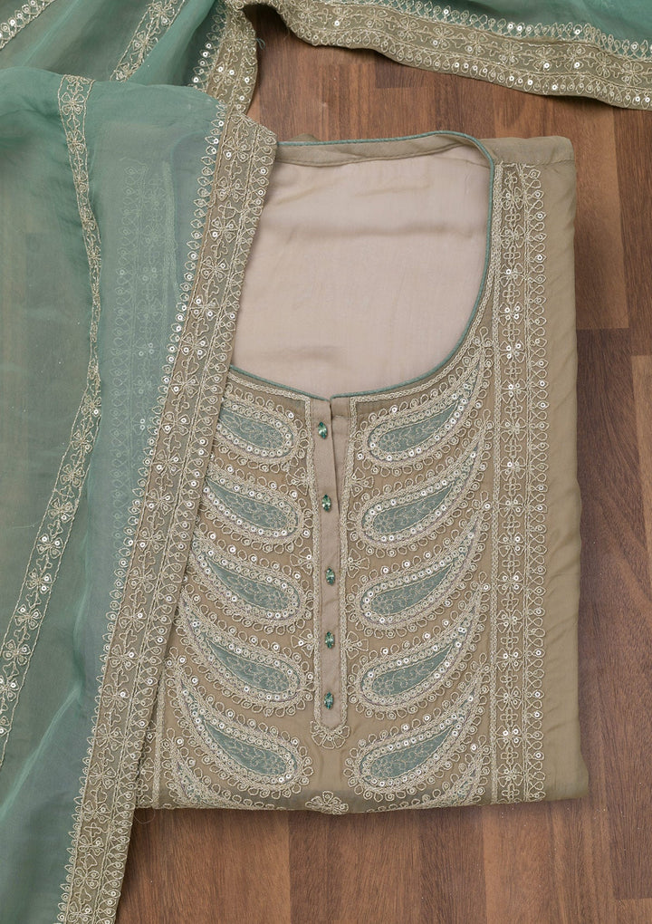Grey Zariwork Semi Crepe Unstitched Salwar Suit-Koskii
