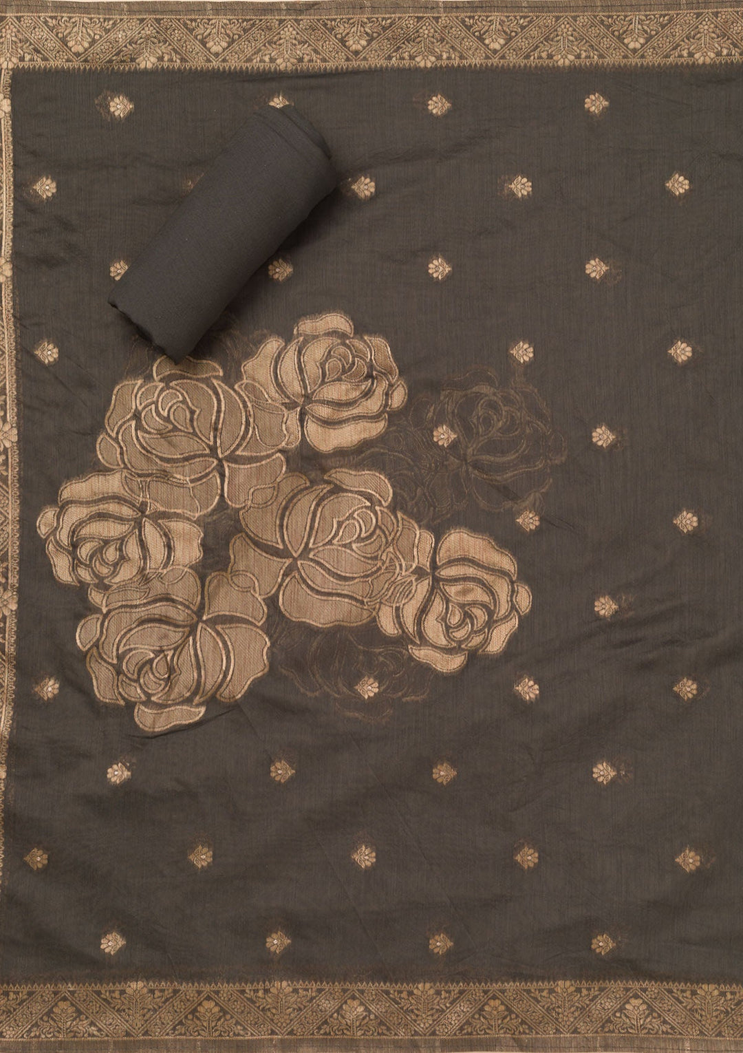 Grey Zariwork Soft Silk Unstitched Salwar Suit-Koskii