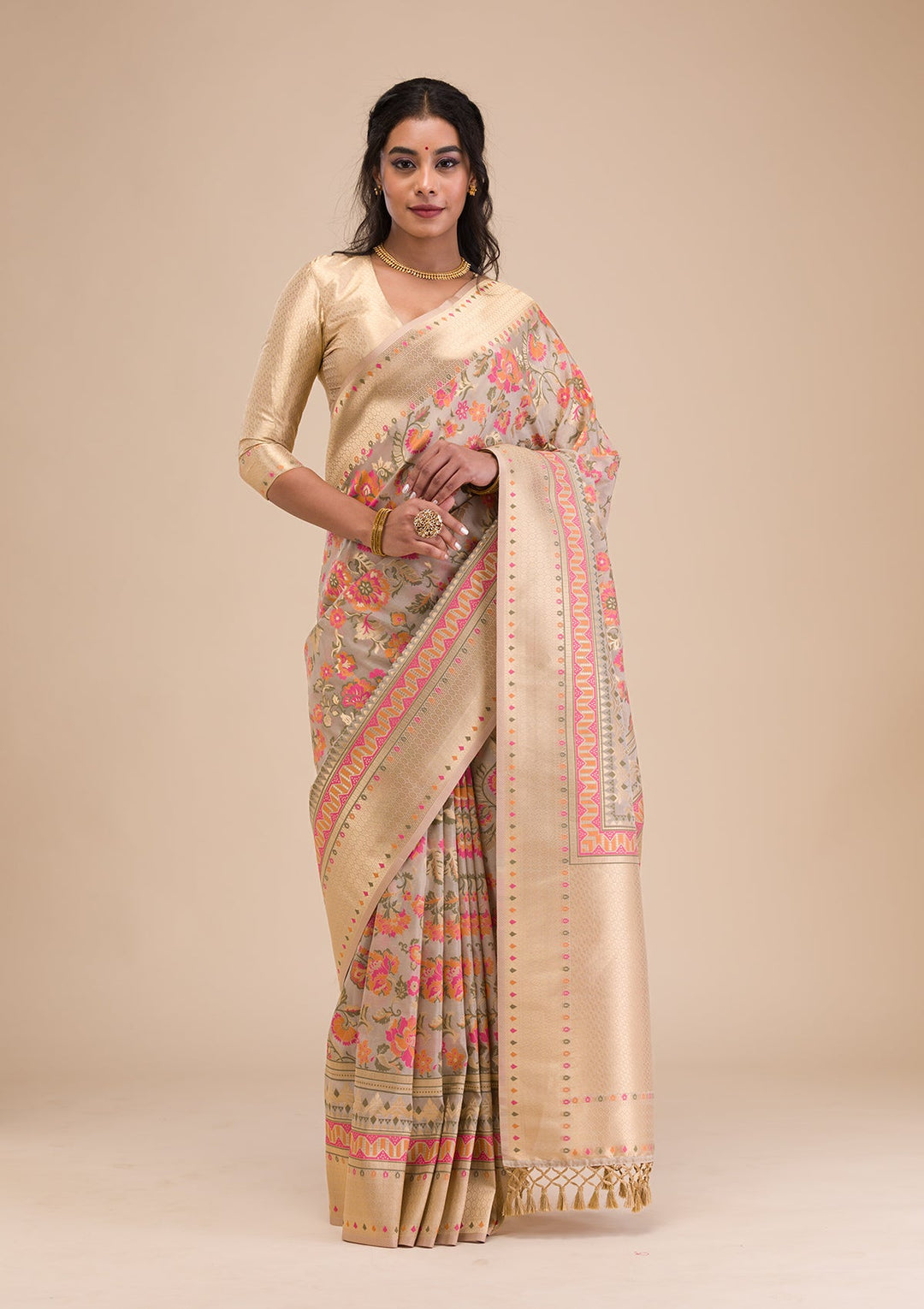 Grey Zariwork Soft Silk Saree-Koskii