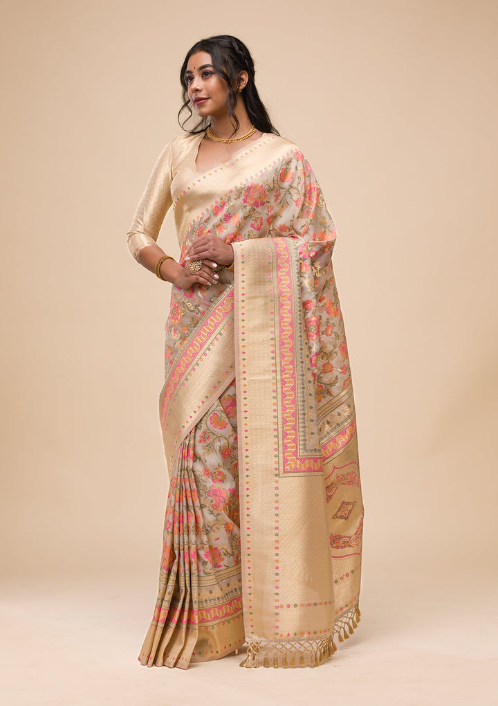 Grey Zariwork Soft Silk Saree-Koskii