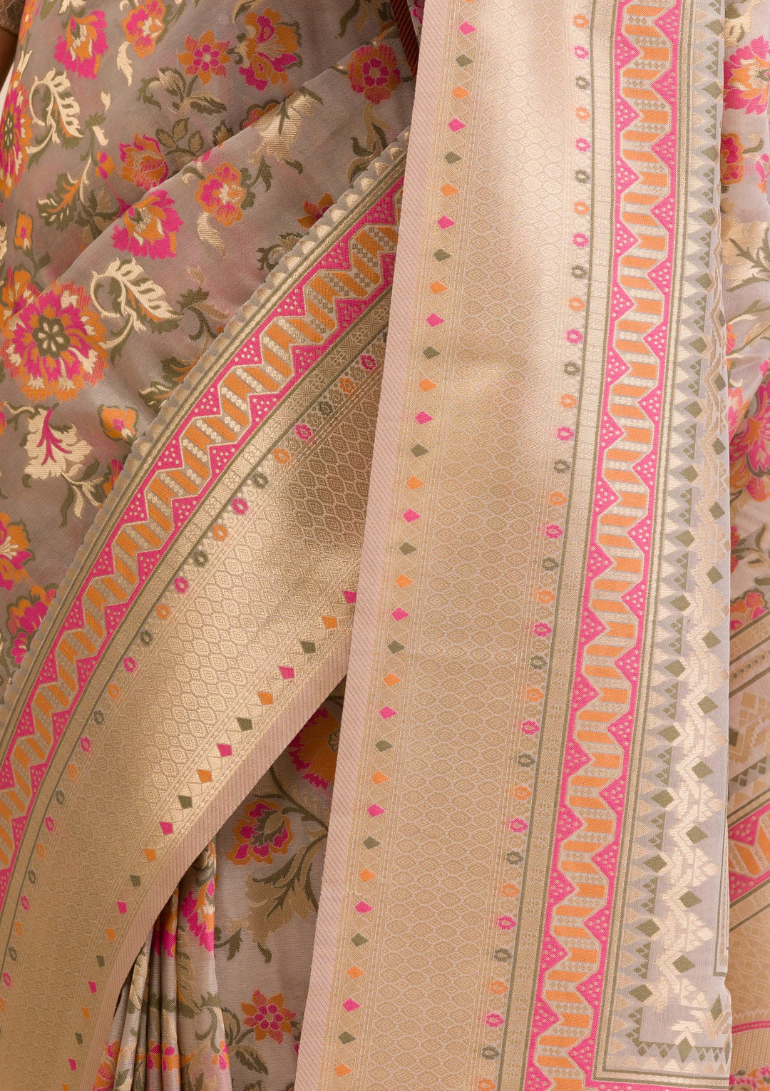 Grey Zariwork Soft Silk Saree-Koskii