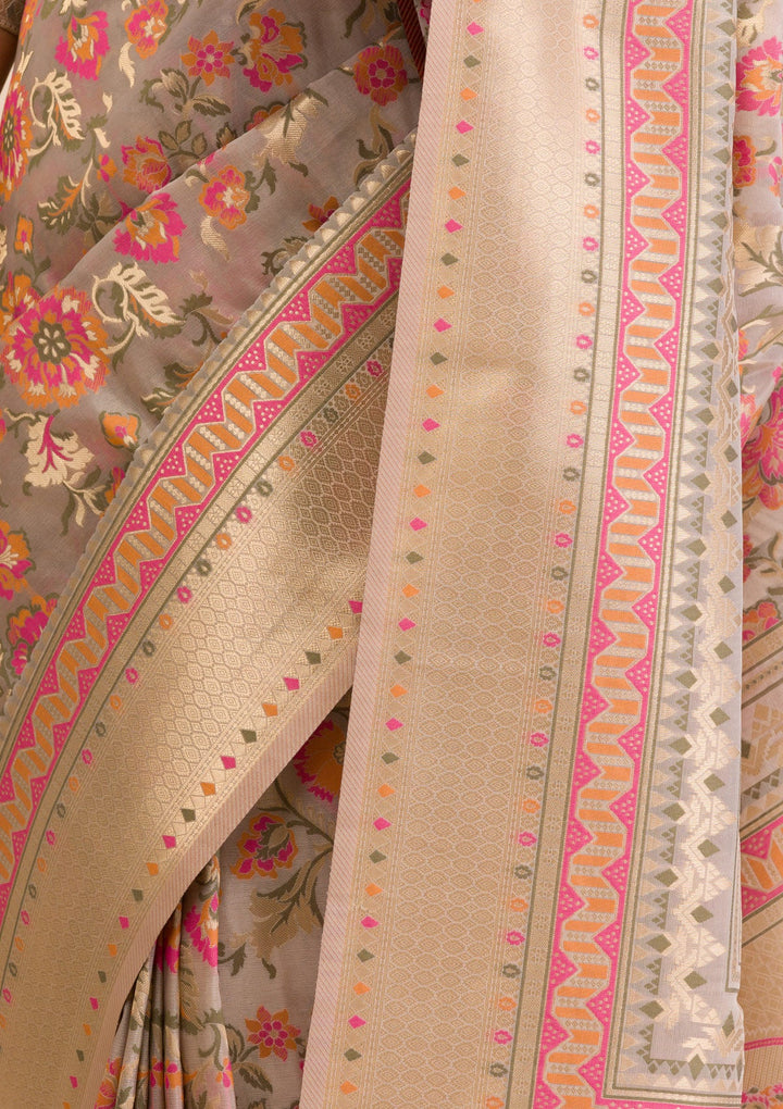 Grey Zariwork Soft Silk Saree-Koskii