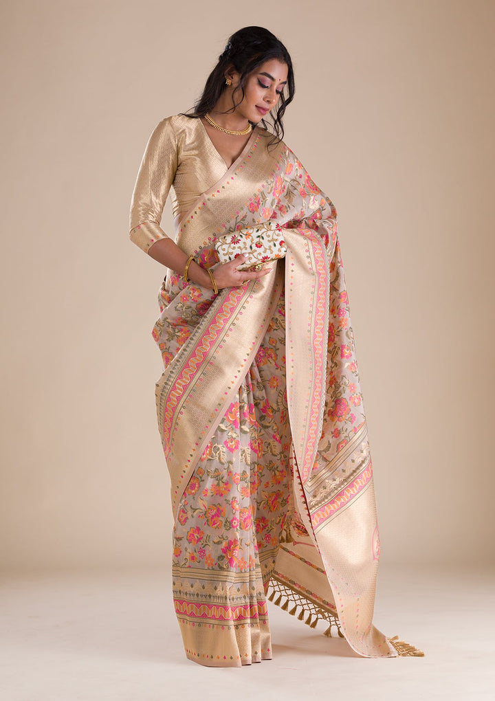 Grey Zariwork Soft Silk Saree-Koskii