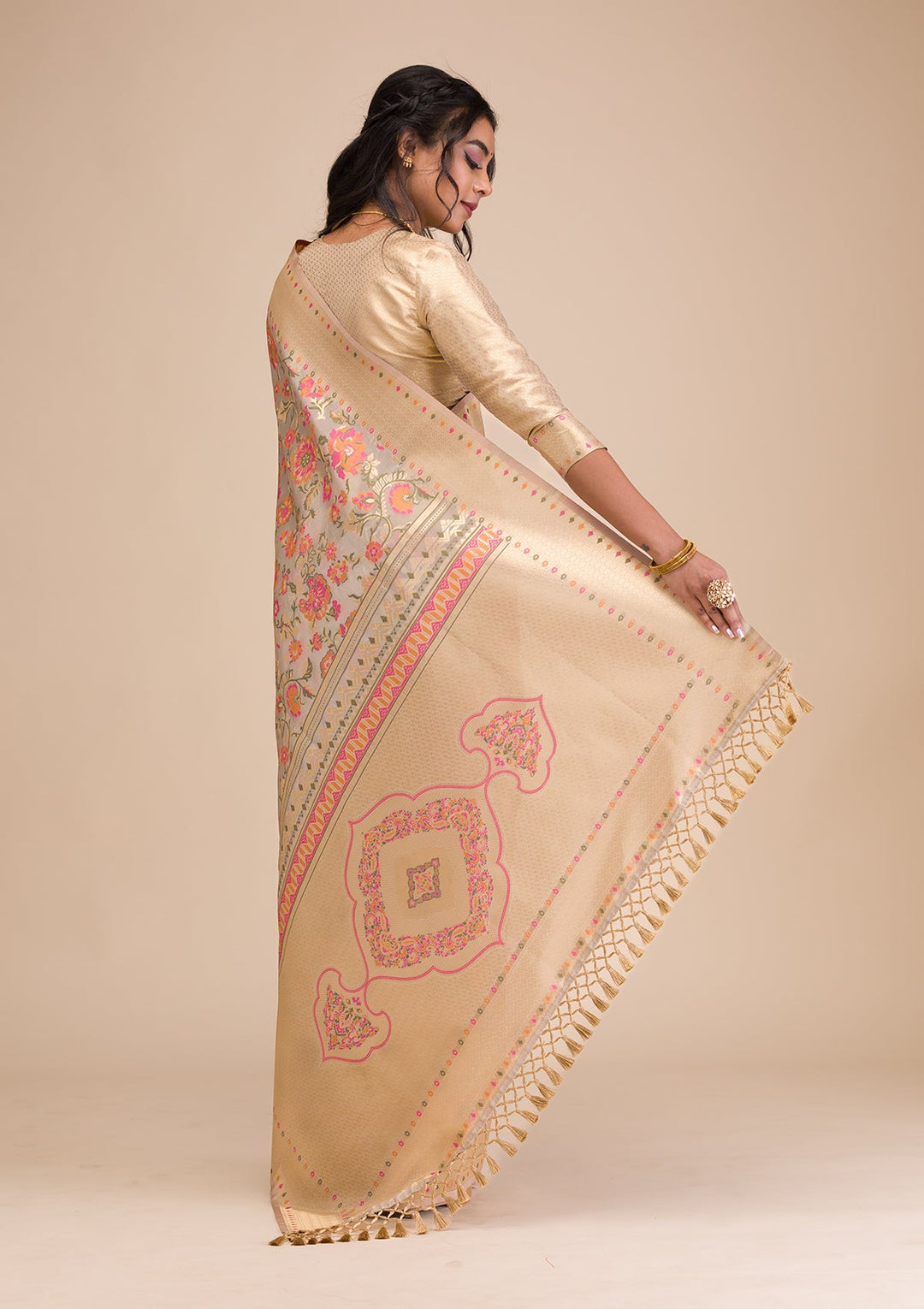 Grey Zariwork Soft Silk Saree-Koskii