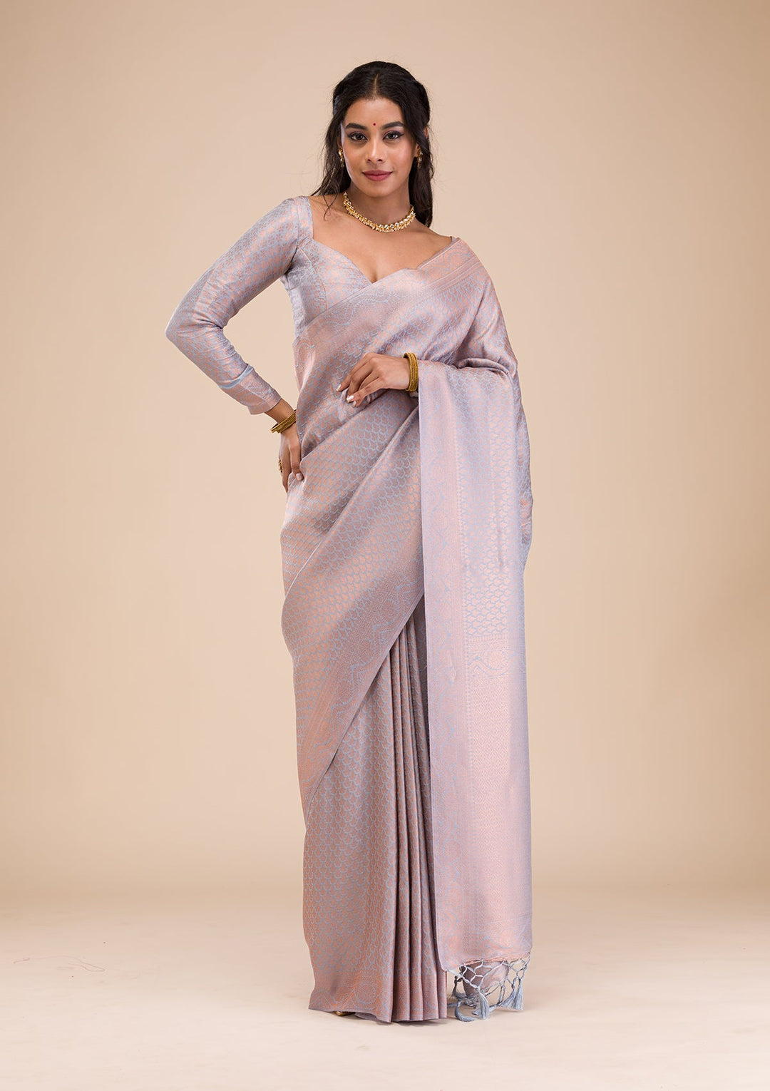 Grey Zariwork Soft Silk Saree-Koskii
